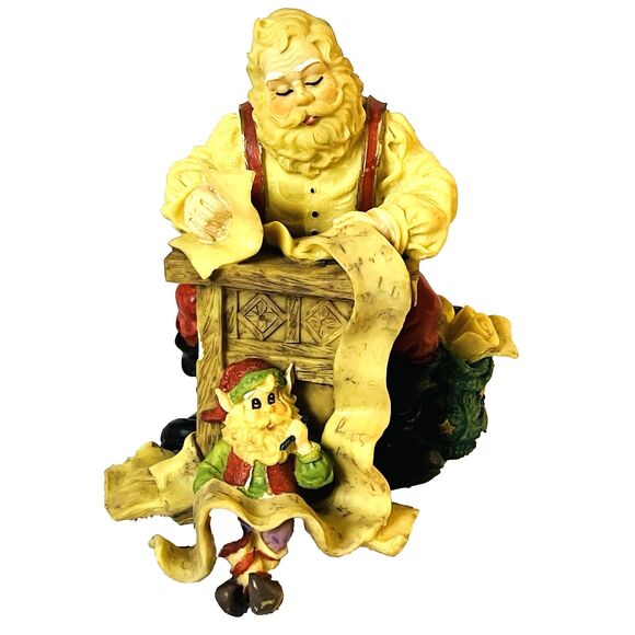 Santa and Elf Vintage Figurine Toys Checking Christmas List 6" Stocking Hanger - Picture 2 of 14